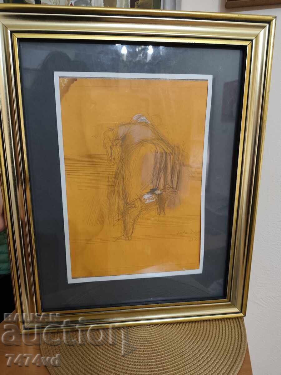 Tablou de Aneta Drăgușanu, înrămat, pastel tehnică mixtă