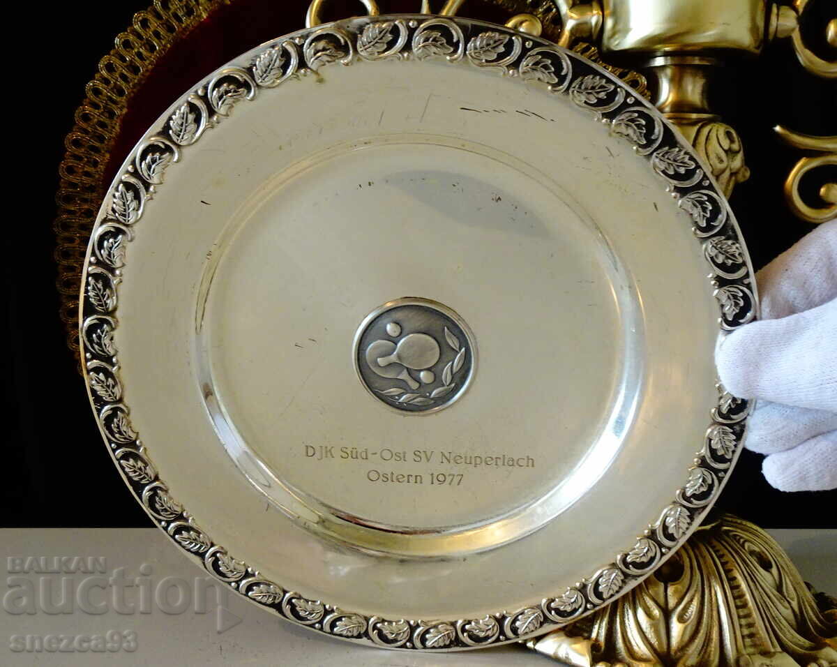 Silver-plated brass plate, plaque, table tennis
