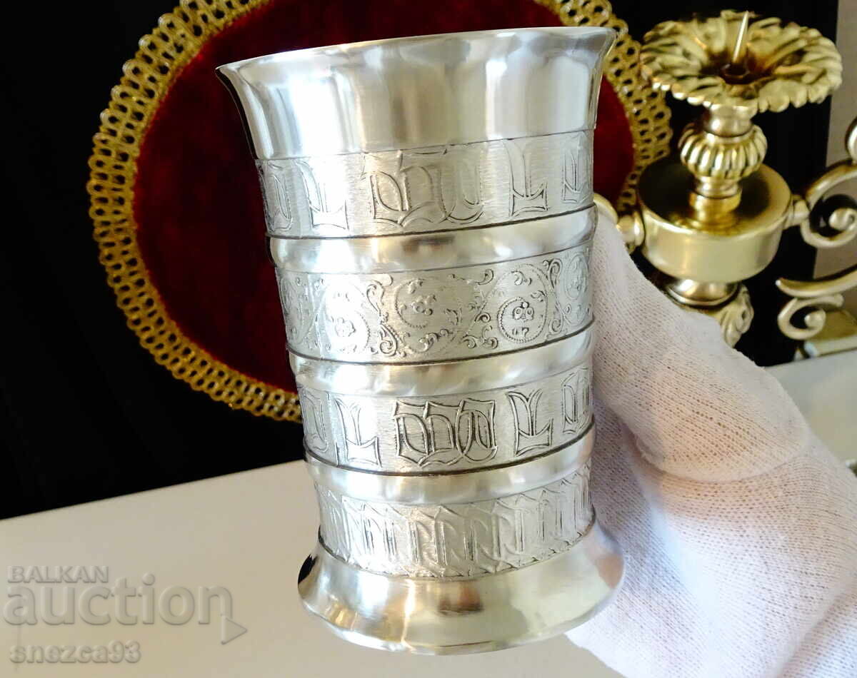 Licitație Cană și pahar din cositor LOVE, nuntă de cositor