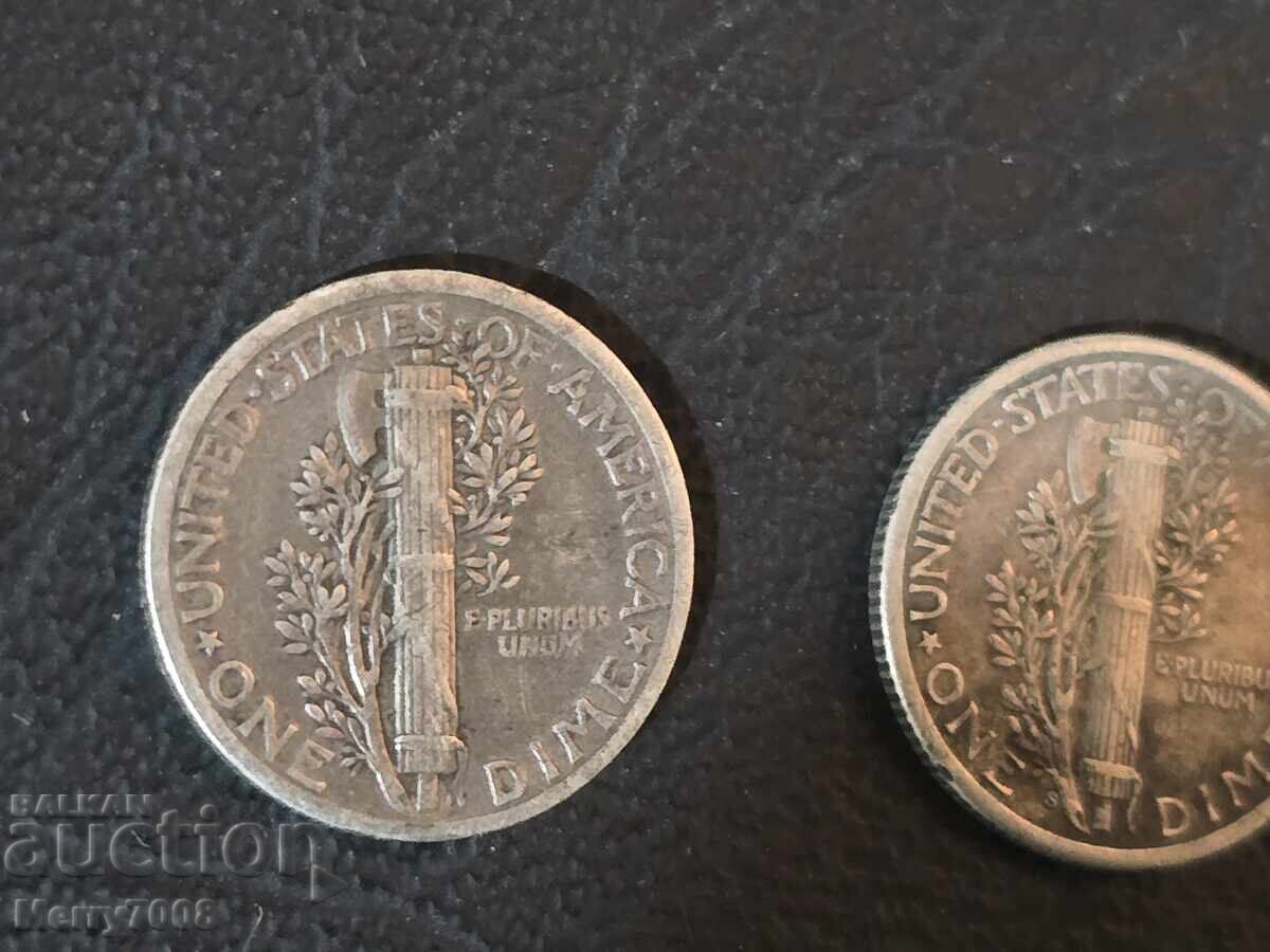 Delivery of Two coins from the "Mercury Dime" series for sale !!!