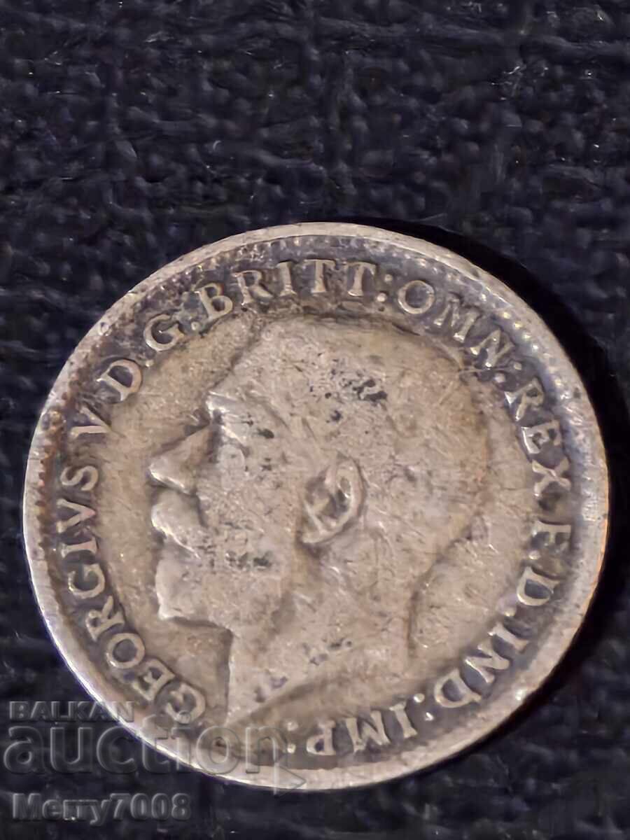 Monedă de argint din 1920, cu valoarea nominală de 3 penny !!! cu preț € 4.00 | 7.82 BGN