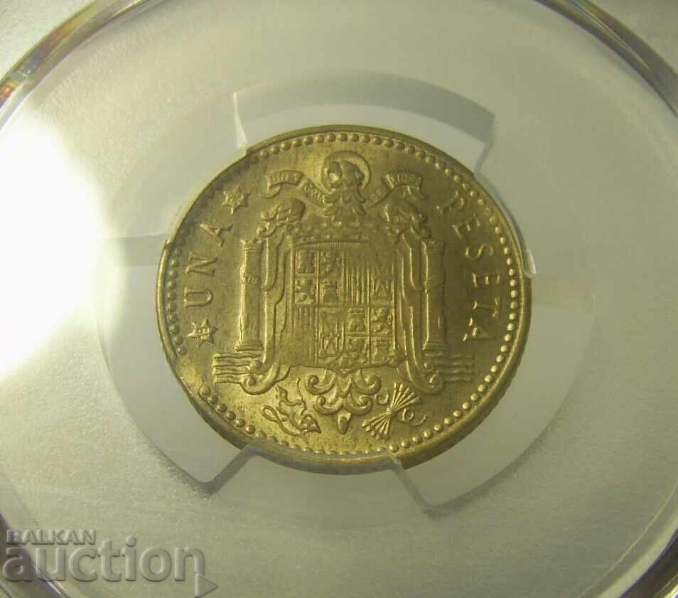 Δημοπρασία Ισπανία Σφάλμα κοπής PCGS 1 πεσέτα 1953 (1954)