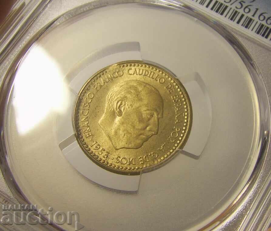 Ισπανία Σφάλμα κοπής PCGS 1 πεσέτα 1953 (1954) - 6