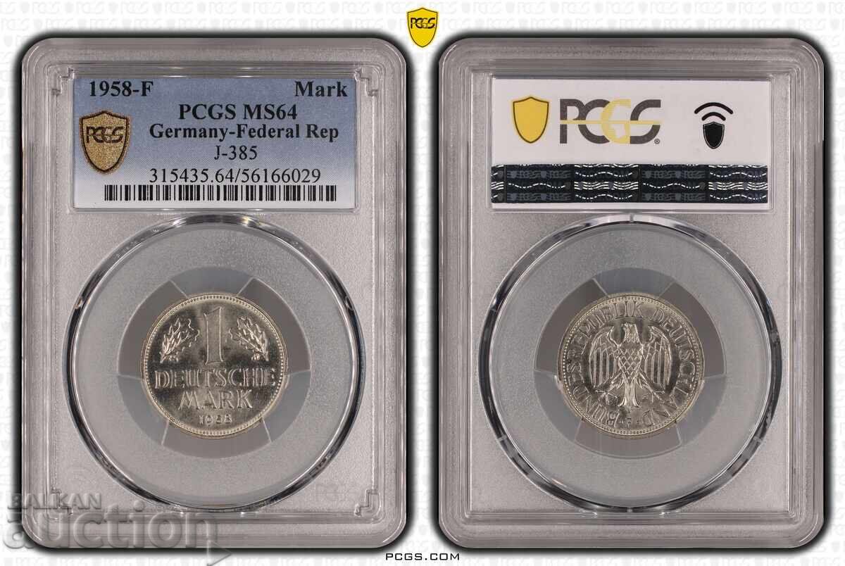 Γερμανία ΟΔΓ 1 μάρκο 1958-F MS64 PCGS