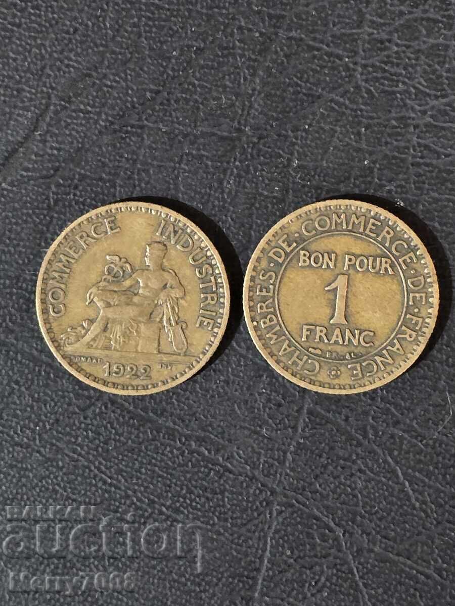 Това е винтидж жетони с номинал 1 франк, издаден през 1922г.