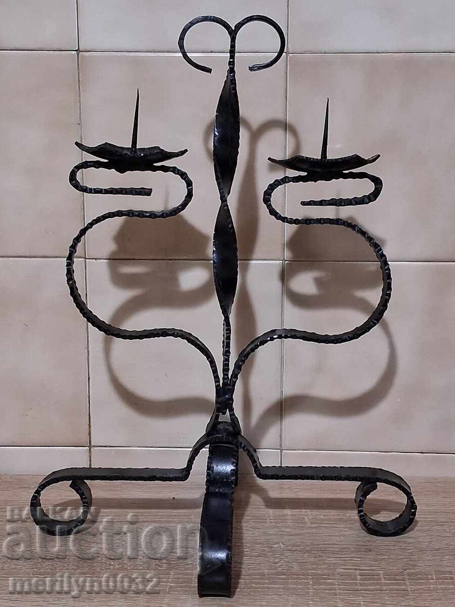 Lampă veche de sfeșnic din fier forjat