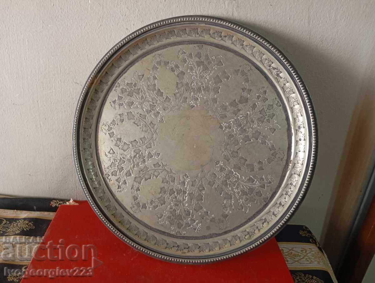 tavă din alamă argintată, platou art deco