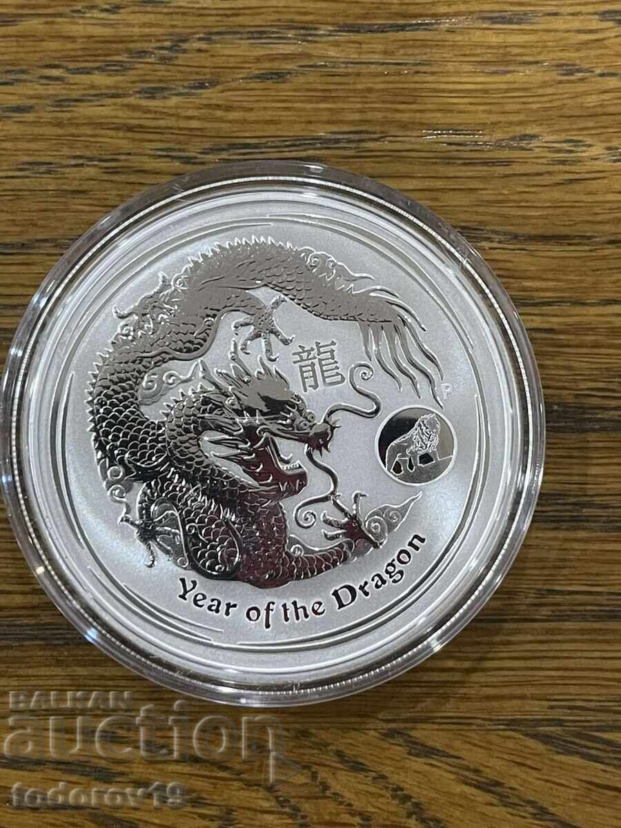 Ασημένιο νόμισμα 1 oz Έτος του Δράκου 2012 με σήμα Λιοντάρι με τιμή € 117.99 | 230.77 BGN