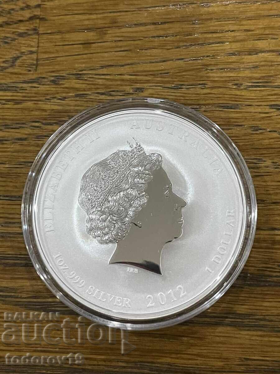 Δημοπρασία Ασημένιο νόμισμα 1 oz Έτος του Δράκου 2012 με σήμα Λιοντάρι