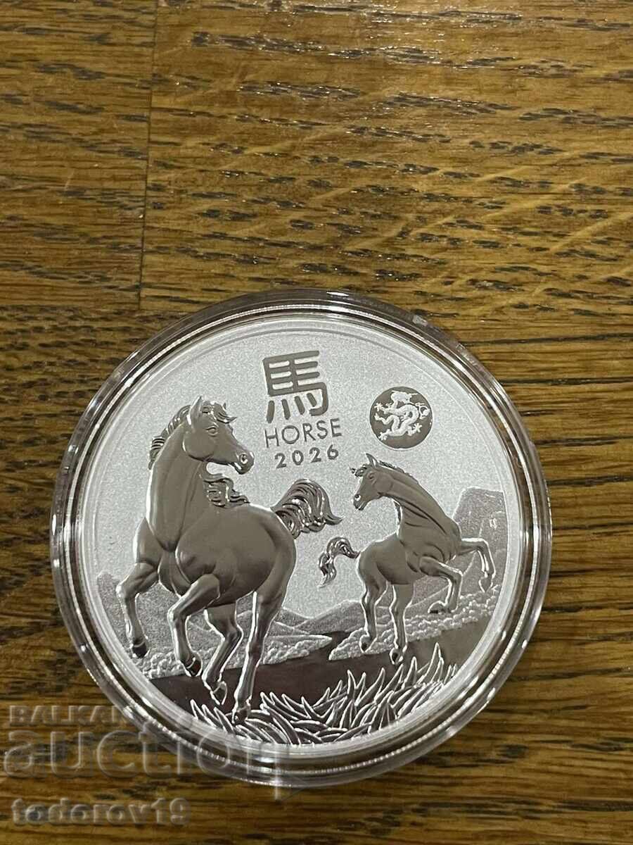 Licitație Argint 1 oz Anul Calului 2026 cu semn. Dragon