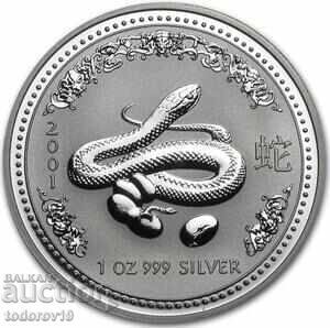 Argint 1 oz Anul Șarpelui 2001 Argint 1 oz Anul Șarpelui 2001