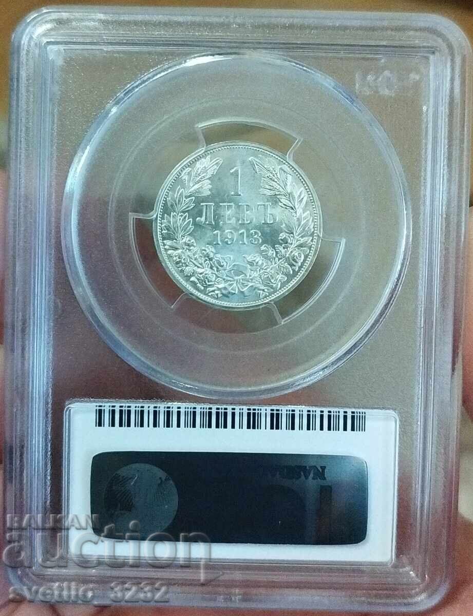 Licitație 1 leu 1913 MS 63+ PCGS