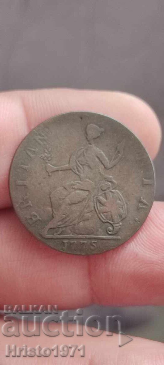 1/2 penny 1775 cu preț € 60.00 | 117.35 BGN 1/2 penny 1775 cu preț € 60.00 | 117.35 BGN