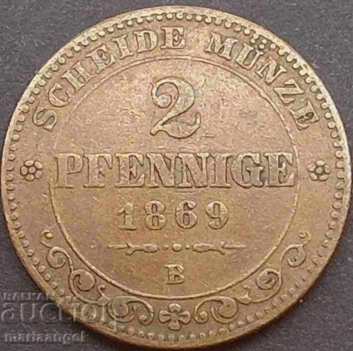 2 Pfennig 1869 Germania Saxonia cu preț € 8.00 | 15.65 BGN