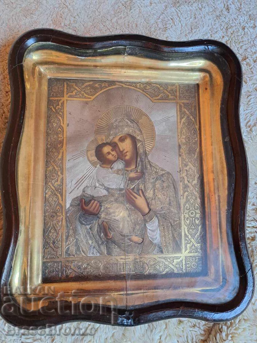 Licitație Icoană veche Maica Domnului din Vladimir în cutie de lemn