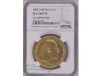 Monedă de aur 5 Lire Edward NGC PF61