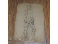 Стара Майсторска Рисунка картина молив голотяло еротика