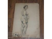 Стара Майсторска Рисунка картина молив голотяло еротика