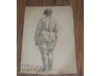 Стара Майсторска Рисунка картина молив голотяло еротика