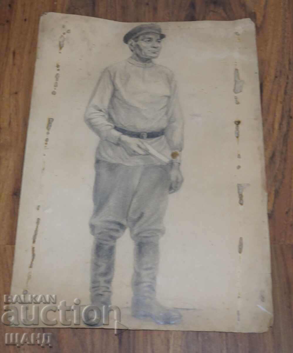 Desen vechi de maestru, tablou, portret de bărbat în creion