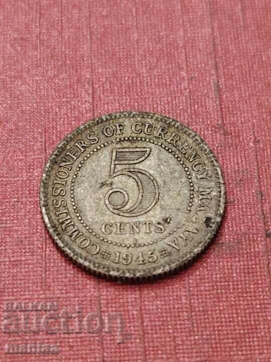 5 Straits Settlements 1945 Argint cu preț € 12.00 | 23.47 BGN