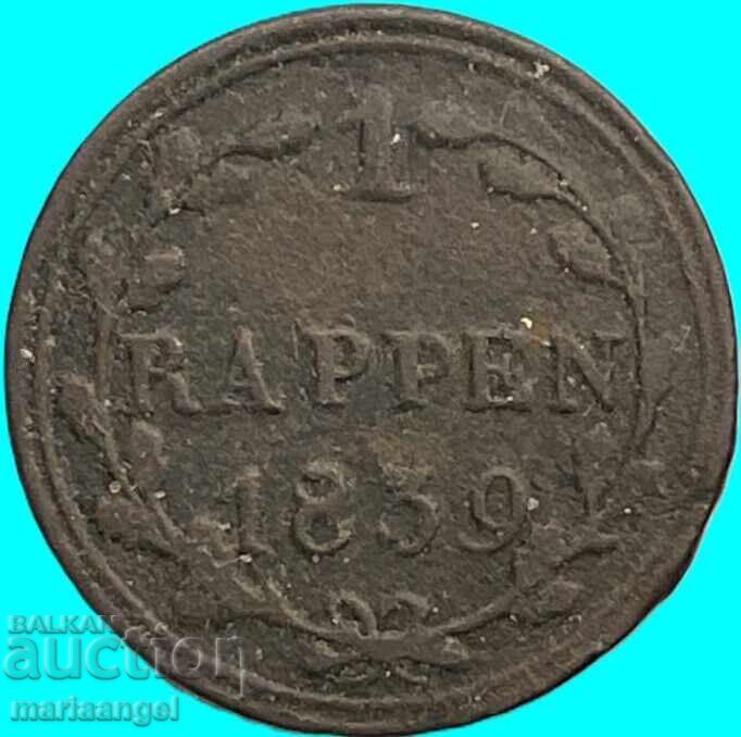 Elveția 1 rappen 1839 cantonul Lucerna - destul de rară cu preț € 16.00 | 31.29 BGN