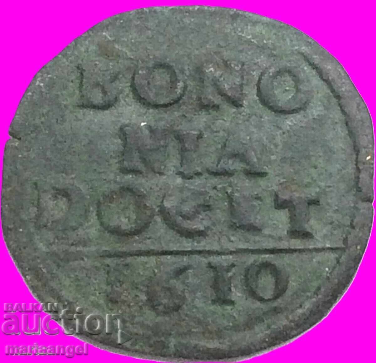 Quatrino 1610 Vatican Paul al V-lea Leu cu steag bronz - 5
