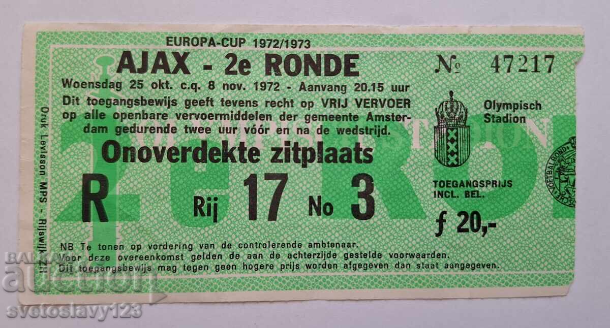 Bilet CSKA Sofia de la meciul AJAX - CSKA 25.10.1972