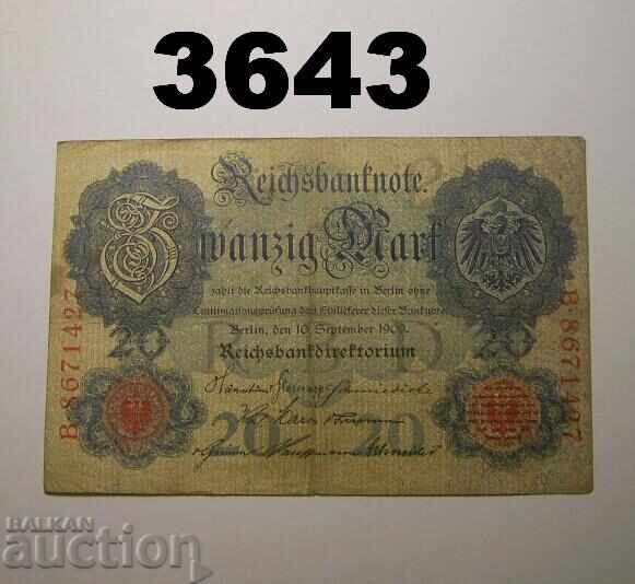 Germania 20 mărci 1909 Rară
