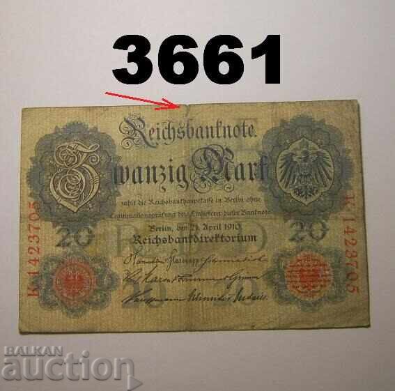 Germania 20 mărci 1910 Rară