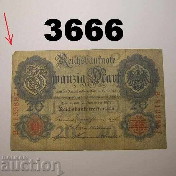 Germania 20 mărci 1909 Rară