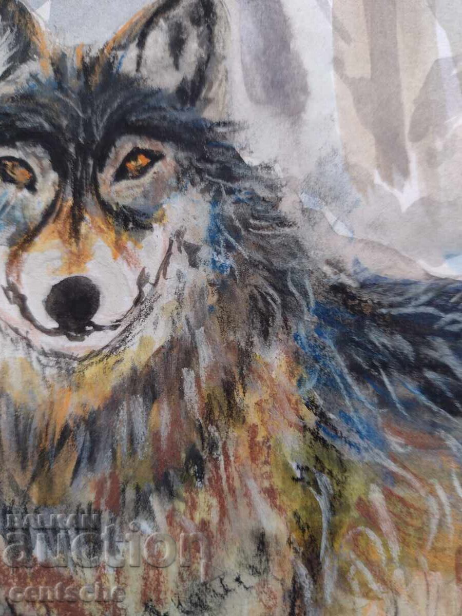 Σχέδιο λύκου με ακουαρέλα και παστέλ καινούργιο με τιμή € 6.00 | 11.74 BGN