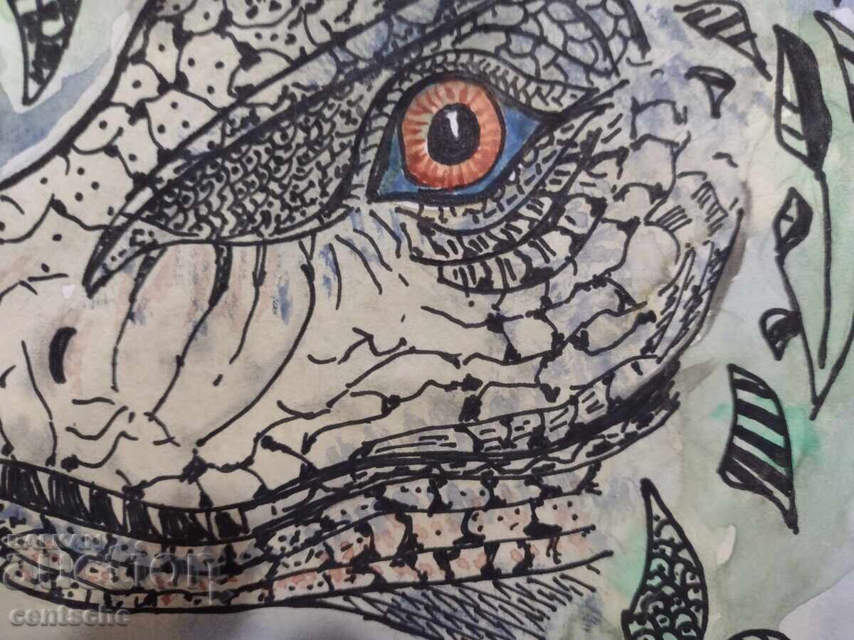 Σχέδιο κεφάλι δεινοσαύρου ζεντάνγκλ ακουαρέλα με τιμή € 5.00 | 9.78 BGN