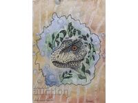 Рисунка глава на динозавър зентангъл акварел