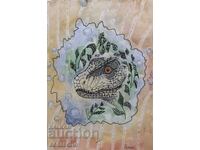 Desen cap de dinozaur zentangle acuarelă