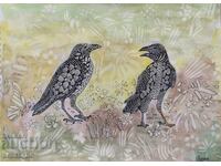 Σχέδιο Οικογένεια κορακιών ζεντάνγκλ ακουαρέλα