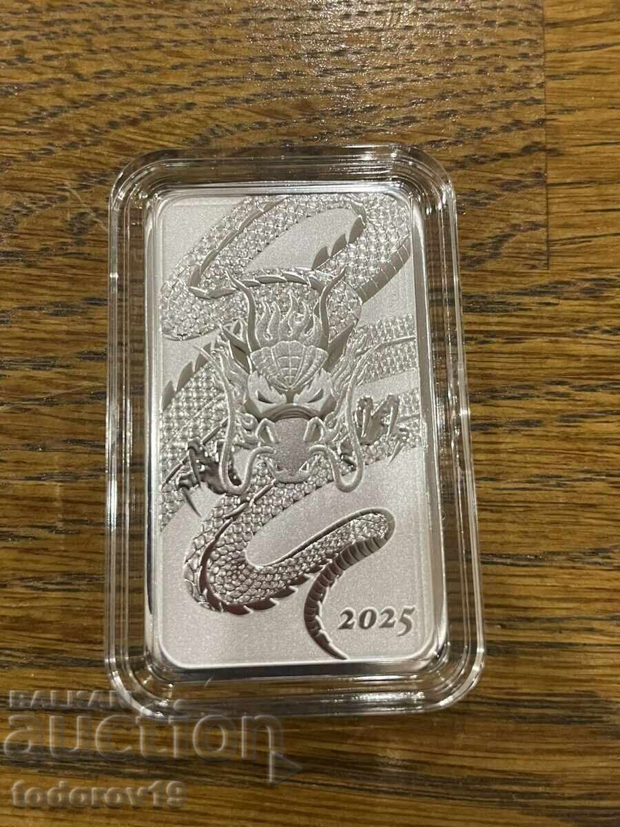 Licitație Monedă dreptunghiulară din argint 1 oz "Dragon" 2025