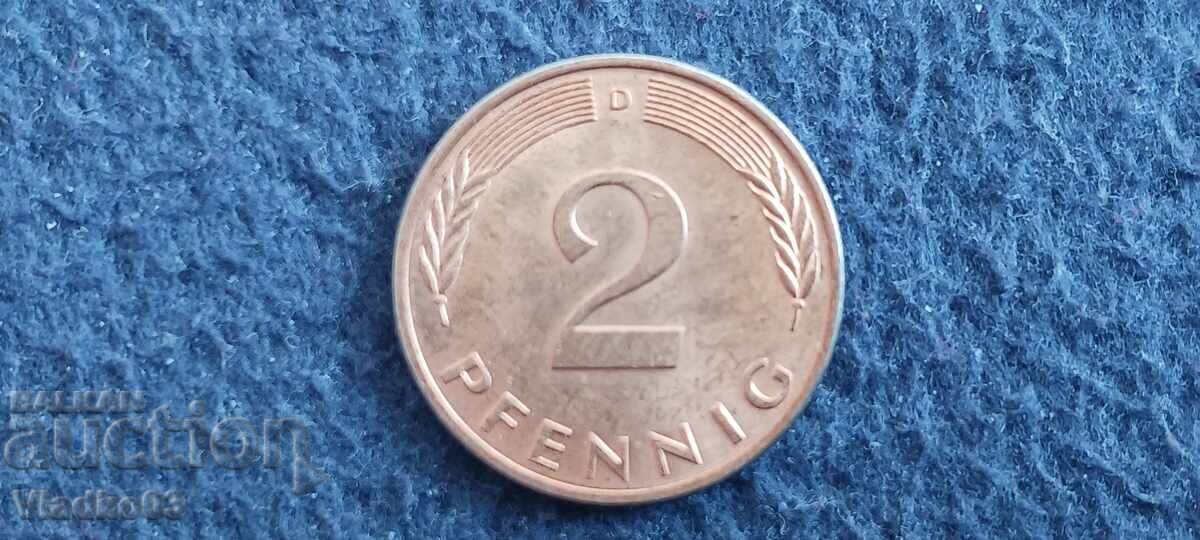 Германия 2 пфенига 1977 D aUNC