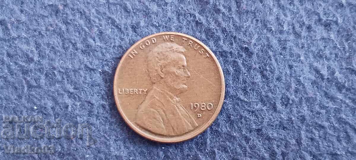 SUA 1 cent 1980 cu preț € 0.09 | 0.18 BGN