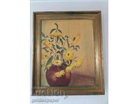 Κίτρινα λουλούδια σε βάζο μεταχειρισμένα, 35x29 εκ. με κορνίζα