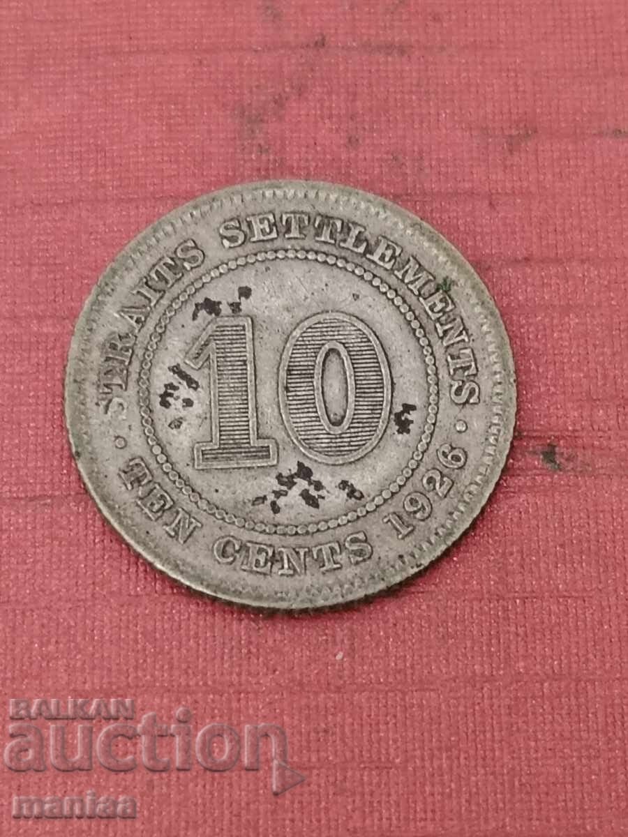 Δημοπρασία 10 σεντς 1926 Στρέιτς Σέτλμεντς Ασήμι