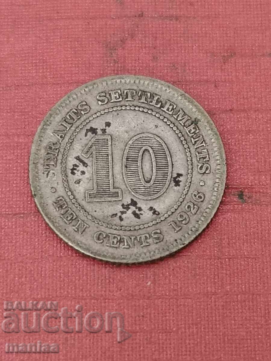 10 σεντς 1926 Στρέιτς Σέτλμεντς Ασήμι