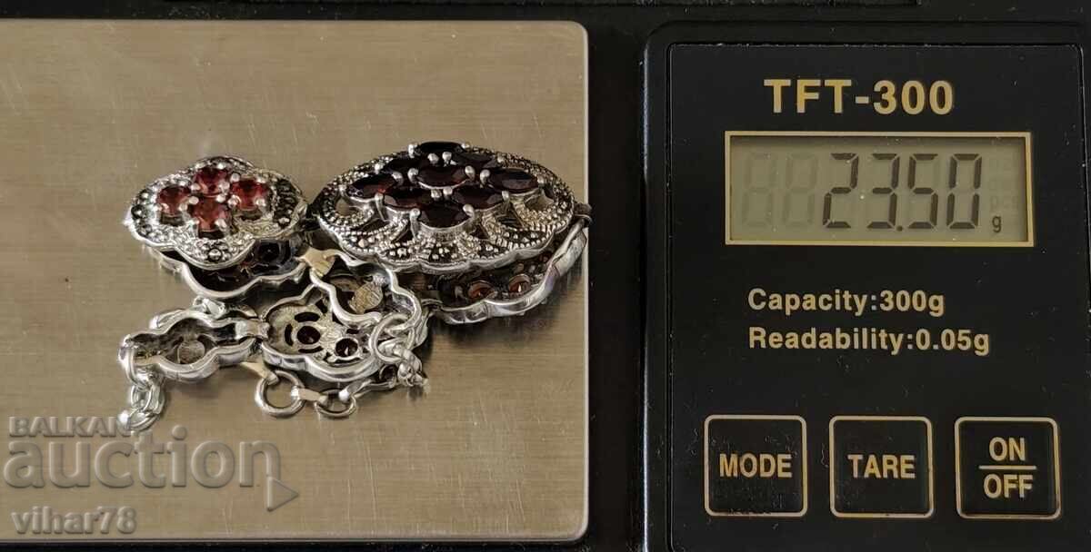 brățară din argint cu granat și marcazite - 6