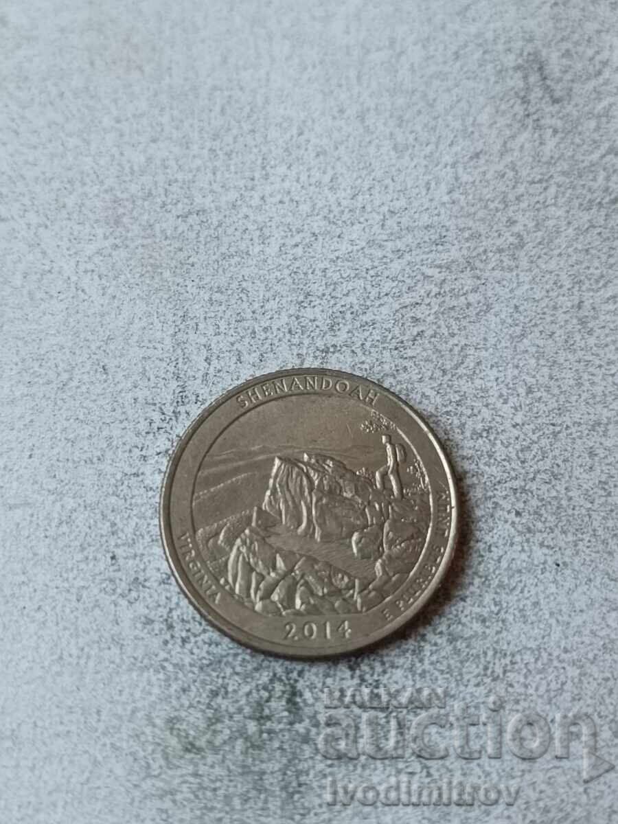 SUA 25 cenți 2014 D Parcul Național Shenandoah, Virginia
