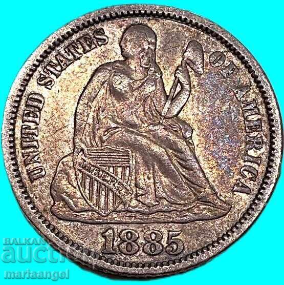 SUA 1 dime 1885 10 cenți argint Patină Liberty - 7
