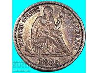 САЩ 1 дайм 1885 10 цента сребро Патина Либерти