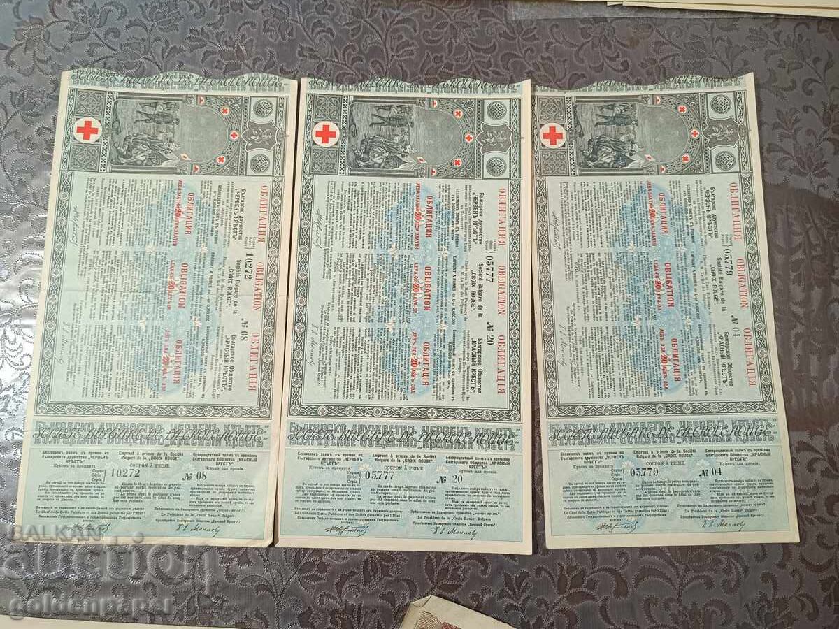 3 bucăți Obligațiuni Crucea Roșie 1912 cu preț € 7.00 | 13.69 BGN
