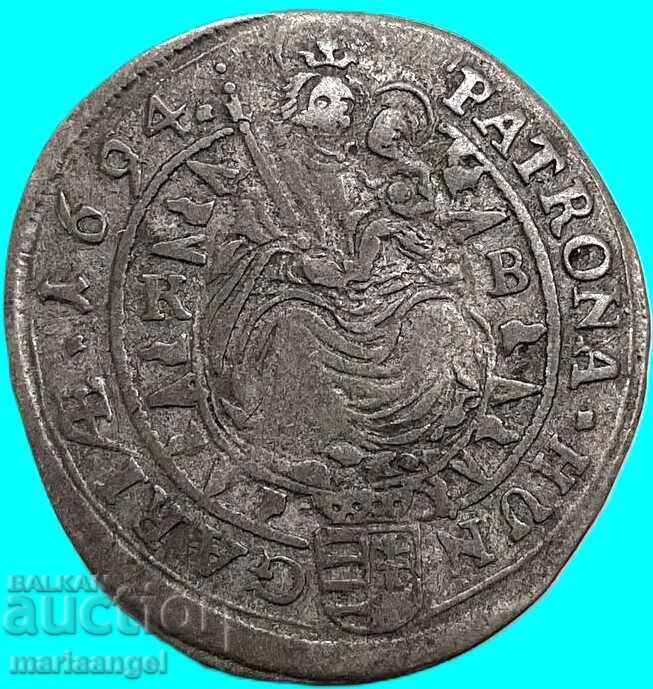 Αυστρία 3 κρόιτσερ 1694 Λεοπόλδος ιταλικό πορτρέτο ασήμι - 6