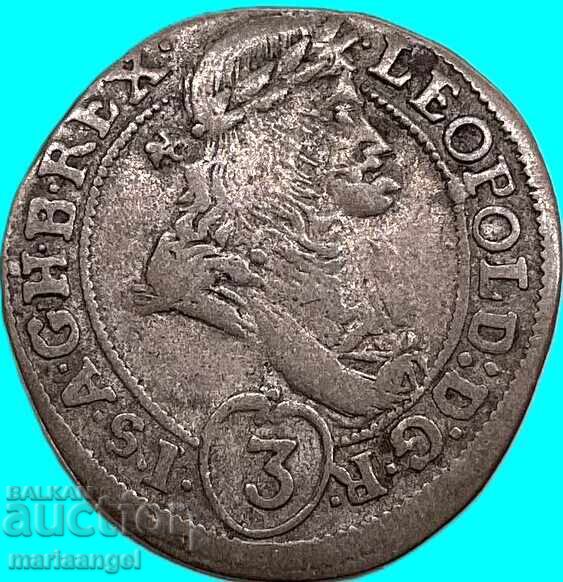 Αυστρία 3 κρόιτσερ 1694 Λεοπόλδος ιταλικό πορτρέτο ασήμι