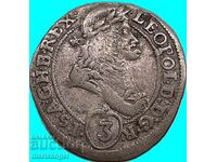 Австрия 3 кройцера 1694 Леополд италиански портрет сребро
